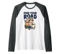Find Your Road Travel Adventure Humor Trip Vibes Van Raglan Baseball Tee