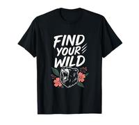 Find Your Wild Bear Head Floral Camping Hiking Graphic T-Shirt
