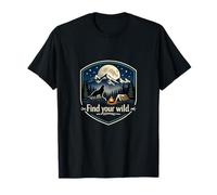 Find Your Wild Camping Mountain Badge Wolf Moon T-Shirt