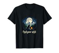 Find Your Wild Camping Mountain Badge Wolf Moon T-Shirt