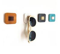 FINDAMAZE Sunglasses Organizer Wood Sunglasses Storage Wall Mounted Eyeglasses Holder Eyewear Display,Home Decor, (4pcs-Short-Grey/White/Blue/Wood Color)