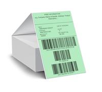 FINDAT Green Thermal Labels 150 x 100 mm Fanfold Address Shipping Stickers Vinyl Self-Adhesive Waterproof Decals for Warehouse Office Business 250 PCS