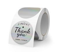 FINDAT Holographic Thermal Labels 38 mm Silver Round Stickers Vinyl Direct Waterproof Transparent Self-Adhesive Name Tags Colour Coding for Office Barcode DIY Logo 300 PCS
