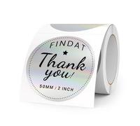 FINDAT Holographic Thermal Labels 50 mm Silver Round Stickers Vinyl Waterproof Removable Self-Adhesive Name Tags for QR Code Barcode DIY Logo 200 PCS
