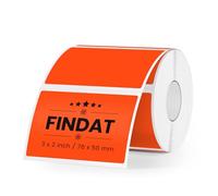 FINDAT Red Rectangular Thermal Labels 76 x 50 mm Vinyl Square Stickers Waterproof Multi-Purpose Self-Adhesive Removable Name Tags for Office Business DIY Logo 500 PCS