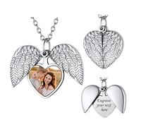 FindChic Angle Wings Photo Locket Necklace Customised Jewellery Gift Unisex Personalised Picture Pendant, 12. Wings Half Locket-silver (FIP23385B-OEMFC-EUF)