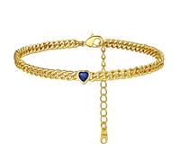 FindChic Anklet Chain Birthstone Anklets for Women Feet Bracelet Heart Ankle Summer Jewelry Copper Ankle Bracelets for Womens Gold Cuban Link Foot Chains