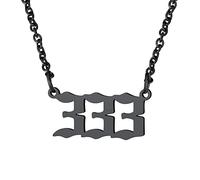 FindChic Black Plated Angel Number Chains for Women 333 Necklace Stainless Steel Pendant Silver Choker Necklaces Womens Trendy Jewellery