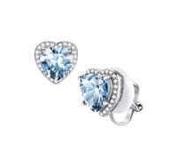 FindChic Clip on Earrings for Women Non Pierced Hypoallergenic Earrings Stud Cubic Zirconia Aquamarine Blue Crystal Heart Studs March Birthday Jewellery Gift for Daughter