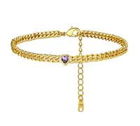 FindChic Cuban Chain Anklet for Women Foot Bracelet Summer Jewelry Women's Anklets Heart Birthstone Ankle Bracelets Amethyst Jewellery