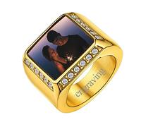FindChic Customised Hip Hop Photo Rings for Men Hypoallergenic Surgical Steel Biker Jewellery Gift for Dad Him Boyfriend Size 11 Mens Gold Signet Ring