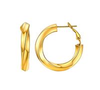 FindChic Gold Hoop Earrings for Women Hypoallergenic Stainless Steel 30MM Small Twisted Round Lightweight Huggie Hoops Classic Piercing Jewellery Gift for Wife Daughter Girlfriend