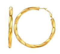 FindChic Gold Hoop Earrings for Women Hypoallergenic Stainless Steel 60MM Large Twisted Round Big Circle Hoops Classic Piercing Jewellery Gift for Girlfriend Wife Daughter