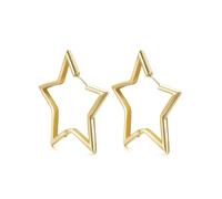 FindChic Gold Hoop Earrings for Women, Star Hoops Earring 60mm, Lightweight Large Cute Huggie, Women's Ear Jewellery Gift for Her