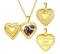 FindChic Gold Locket Necklace Photo Necklace Customized Picture Pendant Necklace for Men Engraved Jewelry Heart Necklace Personalized Gifts Memory Chain