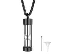 FindChic Hourglass Ashes Necklace Waterproof Cremation Jewelry for Ashes Pendant Stainless Steel Black Hourglass Urn Necklace Jar