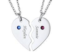 FindChic Personalised Matching Necklace for 2 Customised Birthstone Puzzle Jewellery Stainless Steel Split Heart Necklace for Couples