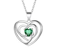 FindChic Silver Necklace for Women Green Pendant Gifts for Her Celtic Knot Chain Heart Birthstone Jewellery Emerald Necklaces