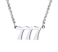 FindChic Silver Stainless Steel Chain Angel Number Chains for Women 777 Necklace Pendant Choker Necklaces Womens Trendy Jewellery