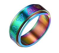 FindChic Stress Relieving Celtic Knot Fidget Ring Size 9 Stainless Steel Rainbow Spinner Rings for Men