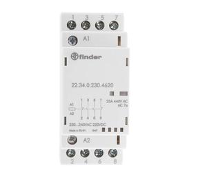 Finder 25A 4 POLE 22.34.0.230.4620 DIN contactor 230V AC/DC dual NO/NC contacts