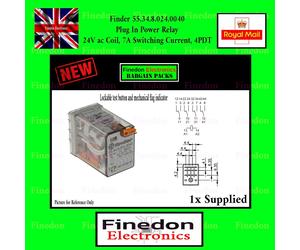 Finder 55.34.8.024.0040 Plug In Power Relay 24V ac Coil 7A 4PDT