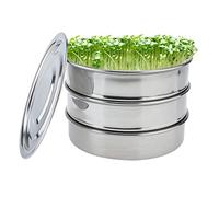 Finderomend Stainless Steel Seed Sprouting Tray Set-3 Pieces Stackable Sprouter Kit, Growing Fresh Organic Broccoli Sprouts, Wheat Grass,Fenugreek(2-Tier Mesh Sprouting Trays + 1 Base + 1 Cover Lid)
