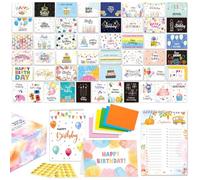 FindFunFine Assorted Happy Birthday Cards Bulk 100 Sets Unique Birthday Cards With Envelopes, Gold Seal Stickers, Birthday Calendar, Store Box Birthday Gifts With Message Inside 5X7 Inch