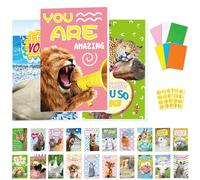 FindFunFine Funny Animal Greeting Cards 24 Sets with Envelopes Stickers Blank Bulk Cards Thinking of You Miss You Hello Note Cards Unique Designs for Kids Students Teacher Family Gifts Cards 4x6 In