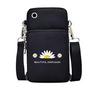 FINDING CASE Daisy Printed Women Girls men Zipper Waterproof Nylon 3 Layers Crossbody Bags Wallet Cellphone Purse Shoulder Bag Wristlet Handbags Adjustable Strap (daisy001)