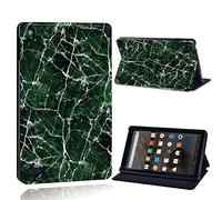 FINDING CASE Fit Amazon Fire 7 (5th Gen 2015) Tablet - Printed PU Flip Leather Smart Lightweight Shell Stand Cover Case for Fire 7 (5th Gen 2015) (Fire 7 (5th Gen 2015), white vein in green marble)
