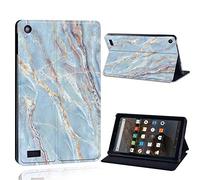 FINDING CASE Fit Amazon Fire 7 (5th Gen 2015) Tablet - Printed PU Flip Leather Smart Lightweight Shell Stand Cover Case for Fire 7 (5th Gen 2015) (Fire 7 (5th Gen 2015), light blue marble)