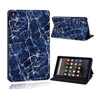 FINDING CASE Fit Amazon Fire 7 (9th Gen 2019) Tablet - Printed PU Flip Leather Smart Lightweight Shell Stand Cover Case for Fire 7 (9th Gen 2019) (Fire 7 (9th Gen 2019), white vein in blue marble)