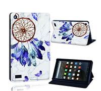 FINDING CASE Fit Amazon Fire 7 Leather Cover - PU Flip Leather Smart Lightweight Shell Stand Cover Case for Fire 7 (5th Gen 2015) (Dream Catcher Feather)