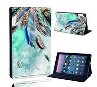 FINDING CASE Fit Amazon Fire HD 10 (5th gen 2015) alexa Leather Cover - PU Flip Leather Smart Lightweight Shell Stand Cover Case for Fire HD 10 (5th gen 2015) alexa (aqua blue feather)