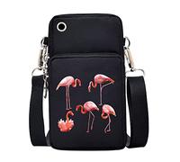 FINDING CASE Flamingo Printed Women Girls men Zipper Waterproof Nylon 3 Layers Crossbody Bags Wallet Cellphone Purse Shoulder Bag Wristlet Handbags Adjustable Strap (flamingo042)