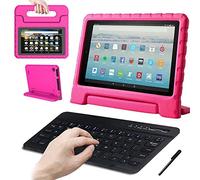 FINDING CASE for All-New Amazon Fire 7 with alexa Tablet Case(9th & 7th & 5th Gen,2019 & 2017 & 2015 Release) with Wireless Bluetooth Keyboard - ShockProof Handle Stand Foam Protective Cover Case pink