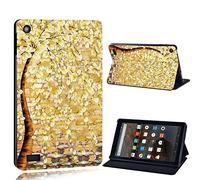 FINDING CASE For Amazon Fire 7 (5th 7th 9th Generation) Tablet - Printed PU Flip Leather Smart Lightweight Shell Stand Cover Case for Fire 7 (5th 7th 9th Generation) (yellow tree paint)