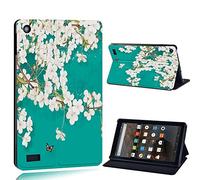 FINDING CASE For Amazon Fire 7 (5th 7th 9th Generation) Tablet - Printed PU Flip Leather Smart Lightweight Shell Stand Cover Case for Fire 7 (5th 7th 9th Generation) (white floral paint)