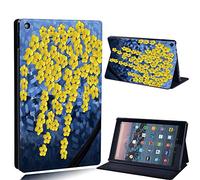 FINDING CASE For Amazon Fire HD 10 (5th/7th/9th Gen) Tablet - Printed PU Flip Leather Smart Lightweight Shell Stand Cover Case for Fire HD 10 (5th/7th/9th Gen) (yellow flower paint)