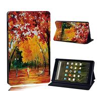 FINDING CASE For Amazon Fire HD 8 (6th 7th 8th Gen) Tablet - Printed PU Flip Leather Smart Lightweight Shell Stand Cover Case for Fire HD 8 (6th 7th 8th Gen) (red forest paint)