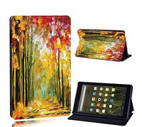 FINDING CASE For Amazon Fire HD 8 (6th 7th 8th Gen) Tablet - Printed PU Flip Leather Smart Lightweight Shell Stand Cover Case for Fire HD 8 (6th 7th 8th Gen) (yellow leaf paint)