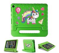FINDING CASE for Amazon Fire HD 8 Tablet | 8 HD Display Case (8th/7th/6th Gen - 2018, 2017, 2016 Release) - ShockProof Handle Foam Stand Kids Protective Cover for Fire HD 8 (green-Unicorn rainbow)