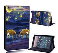 FINDING CASE For Amazon re HD 10 (5th 7th 9th Gen) Tablet - Printed PU Flip Leather Smart Lightweight Shell Stand Cover Case for re HD 10 (5th 7th 9th Gen) (twin fox and moon paint)