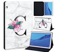 FINDING CASE For Huawei MediaPad T5 10 10.1 Inch Tablet - Printed PU Flip Leather Smart Lightweight Shell Stand Cover Case for MediaPad T5 10 10.1" (MediaPad T5 10 10.1", letter C on white marble)