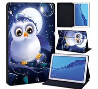FINDING CASE For Huawei MediaPad T5 10 10.1 Inch Tablet - Printed PU Flip Leather Smart Lightweight Shell Stand Cover Case for MediaPad T5 10 10.1" (white cute owl)
