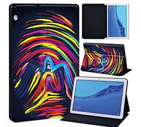 FINDING CASE For Huawei MediaPad T5 10 10.1 Inch Tablet - Printed PU Flip Leather Smart Lightweight Shell Stand Cover Case for MediaPad T5 10 10.1" (colorful finger print)