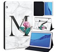 FINDING CASE For Huawei MediaPad T5 10 10.1 Inch Tablet - Printed PU Flip Leather Smart Lightweight Shell Stand Cover Case for MediaPad T5 10 10.1" (MediaPad T5 10 10.1", letter M on white marble)