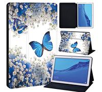 FINDING CASE For Huawei MediaPad T5 10 10.1 Inch Tablet - Printed PU Flip Leather Smart Lightweight Shell Stand Cover Case for MediaPad T5 10 10.1" (butterfly with flower)