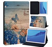 FINDING CASE For Huawei MediaPad T5 10 10.1 Inch Tablet - Printed PU Flip Leather Smart Lightweight Shell Stand Cover Case for MediaPad T5 10 10.1" (butterfly on wood)